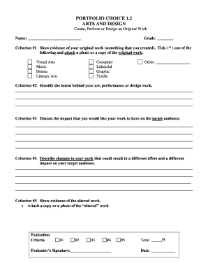 Portfolio Choice Arts and Design Form
