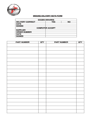 Missing Delivery Note Form
