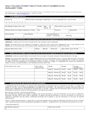 Sault College Student Health Plan Enrollment Form