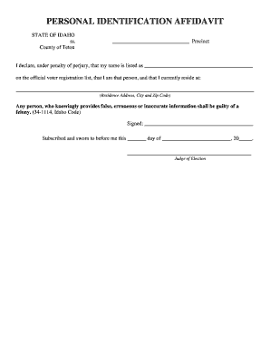 Personal Identification Affidavit