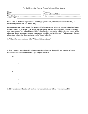 Physical Education Article Critique Form