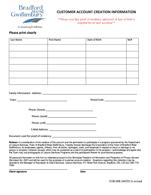 Customer Account Creation Form