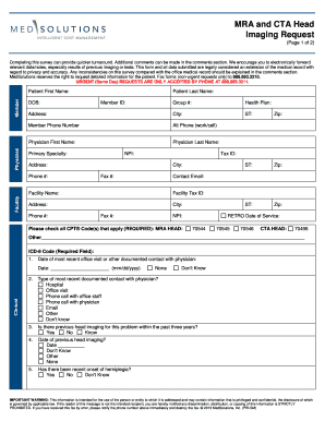 MRA and CTA Head Imaging Request Form