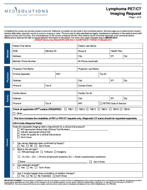 Lymphoma PET/CT Imaging Request Form