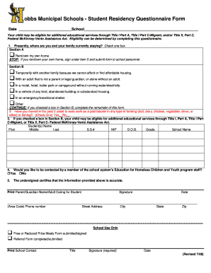 Student Residency Questionnaire Form