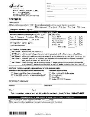 Atrial Fibrillation Clinic Referral Form