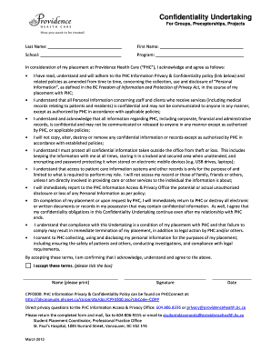 Confidentiality Undertaking for PHC Placement