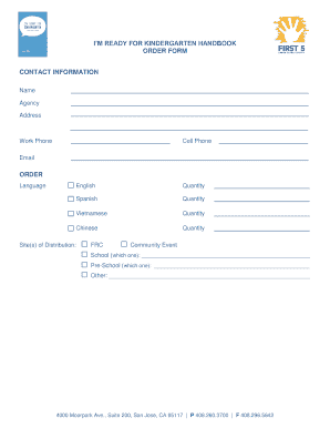 I'm Ready for Kindergarten Handbook Order Form