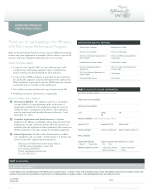 Efficiency United Home Performance Rebate Application