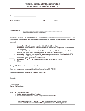 504 Evaluation Results Form