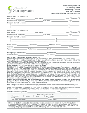 Springwater Township Program Registration Form