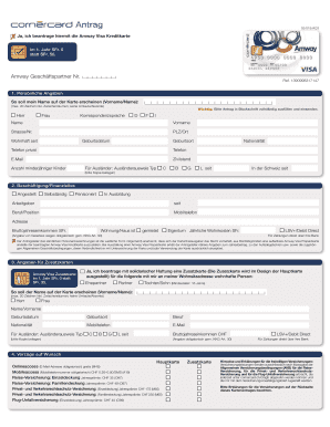 Antrag für die Amway Visa Kreditkarte