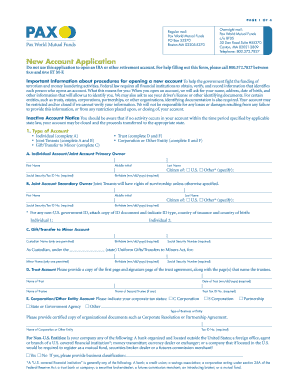 Pax World Mutual Funds New Account Application