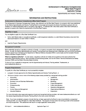 Alberta Blue Seal Program Application