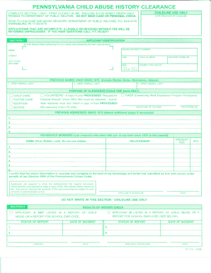Pennsylvania Child Abuse History Clearance Application