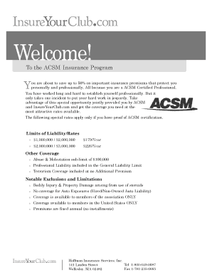 ACSM Insurance Program Application