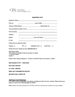 Institute of Certified Public Accountants in Ireland Application Form