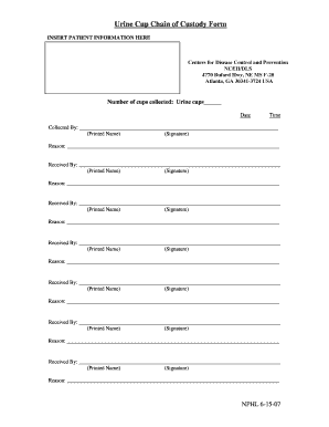 Urine Cup Chain of Custody Form