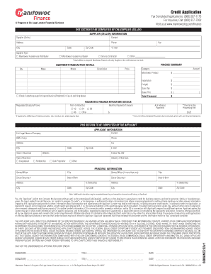Manitowoc Finance Credit Application