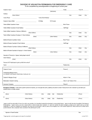Diocese of Arlington Emergency Care Permission Form