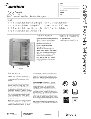ColdPro Solid Door Reach-In Refrigerator Specification Sheet