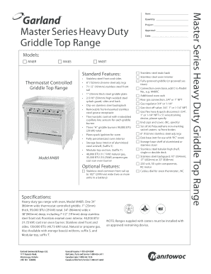 Master Series Heavy Duty Griddle Top Range Order Form
