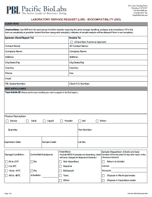Laboratory Service Request Biocompatibility Form