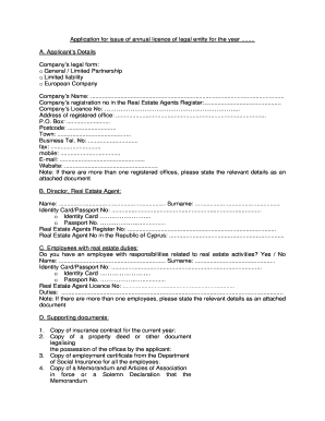 Cyprus Real Estate Agent Annual Licence Application