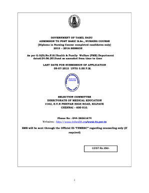 Tamil Nadu Post Basic B.Sc. Nursing Admission Form