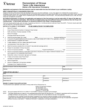 Aetna Group Term Life Insurance Conversion Application