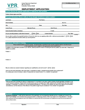 Vermont Employment Application