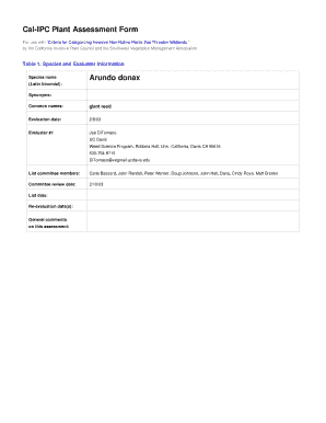 California Invasive Plant Assessment Form