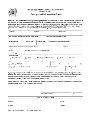 School Police Background Information Check