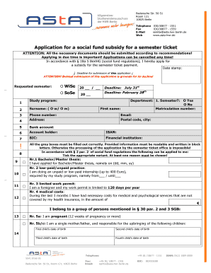 Antrag auf einen Zuschuss aus dem Sozialfonds für das Semesterticket