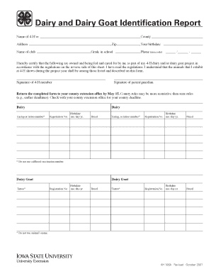 4-H Dairy and Dairy Goat Identification Report