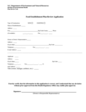 North Carolina Food Establishment Plan Review Application