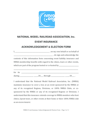NMRA Event Insurance Acknowledgement Form