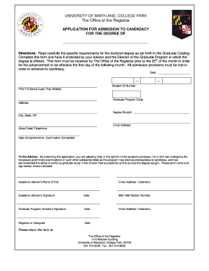 University of Maryland Candidacy Application