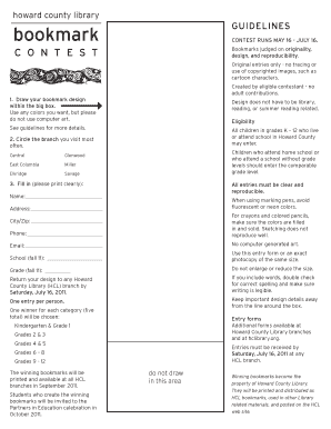 Howard County Library Bookmark Contest Entry Form