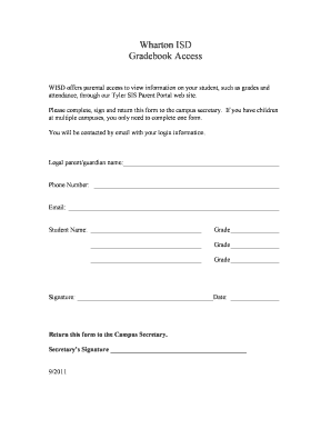 Wharton ISD Gradebook Access Form