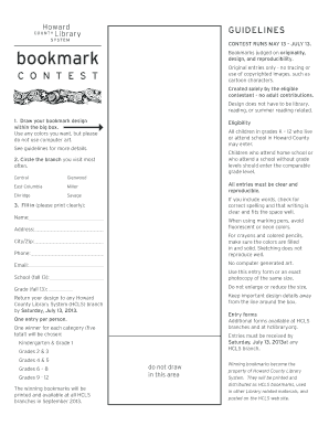 Howard County Library Bookmark Contest Entry Form