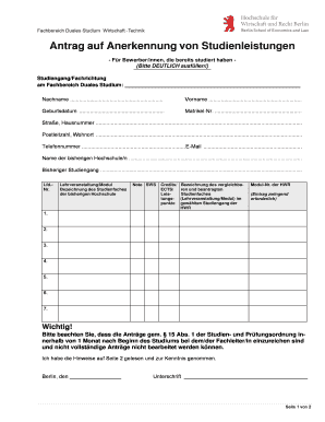 Antrag auf Anerkennung von Studienleistungen