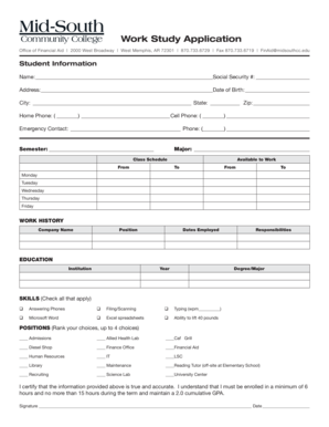 Work Study Application Form