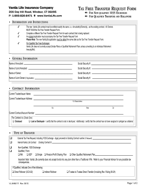 Vantis Life Tax Free Transfer Request Form
