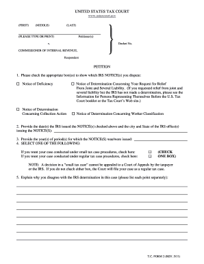 US Tax Court Petition Form