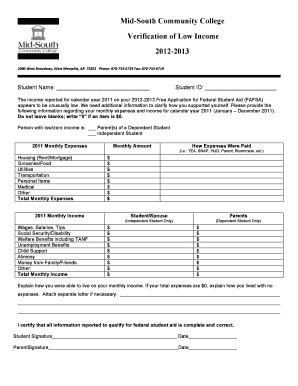 Verification of Low Income Form