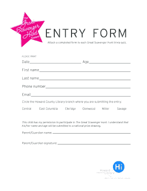Great Scavenger Hunt Entry Form