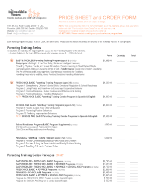 Incredible Years Training Program Order Form