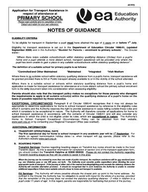 Application for Transport Assistance to Primary School