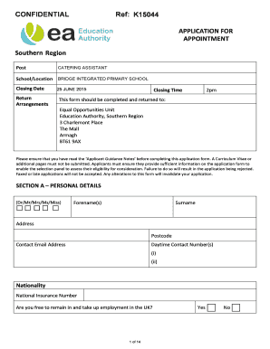 UK School Employment Application Form